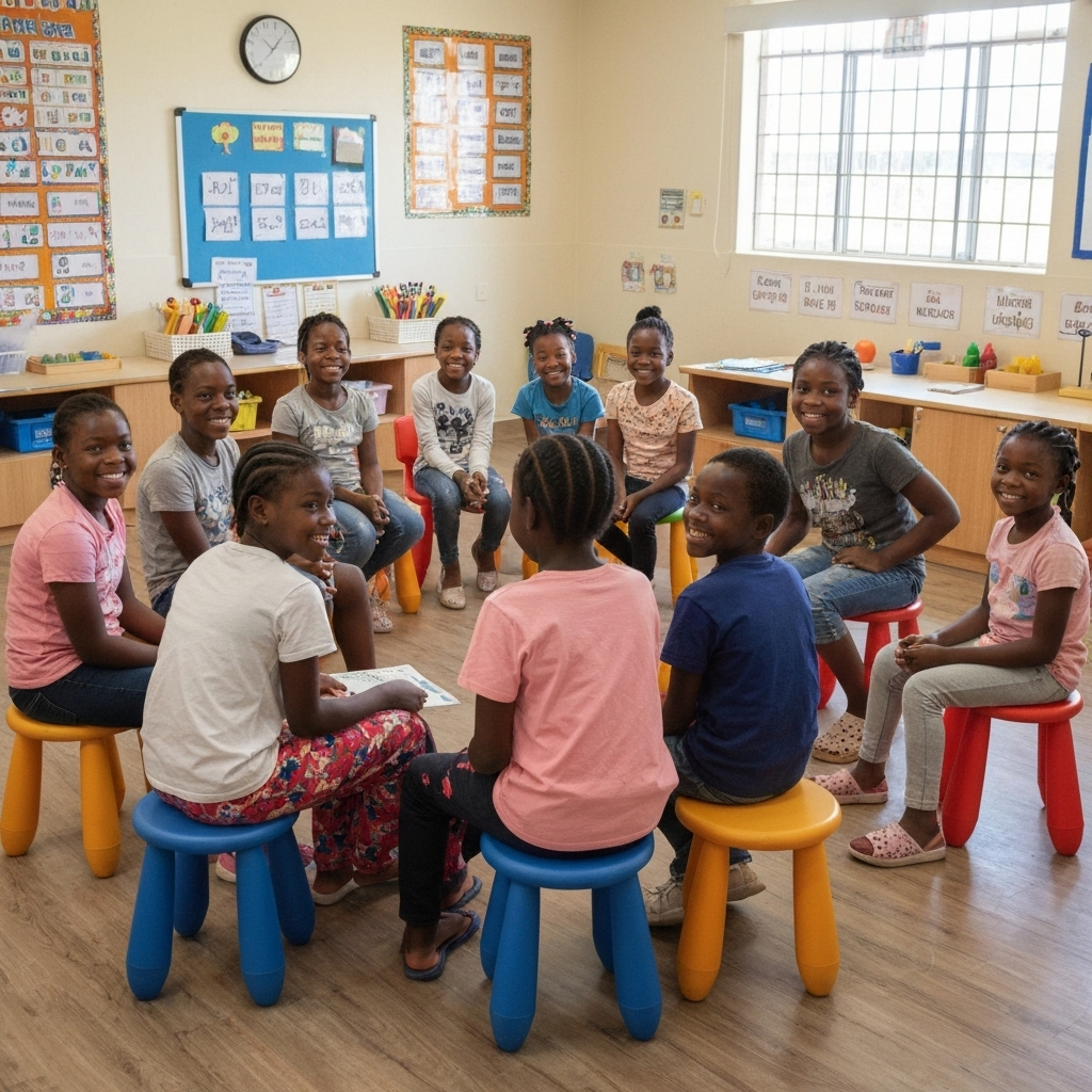 Girls learning in classroom